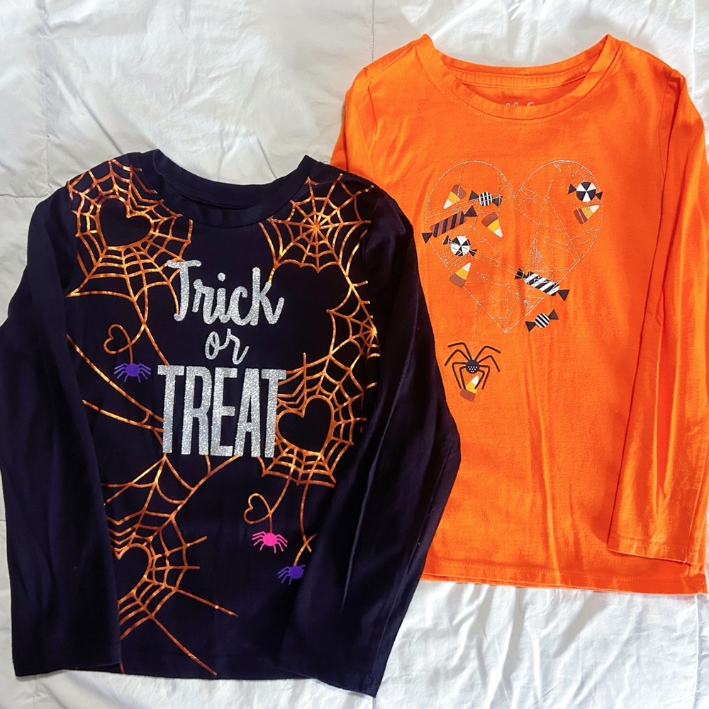 Kids Halloween Bundle 2 Long Sleeve Shirts Spiders Candy Black Orange Girls 6 6X